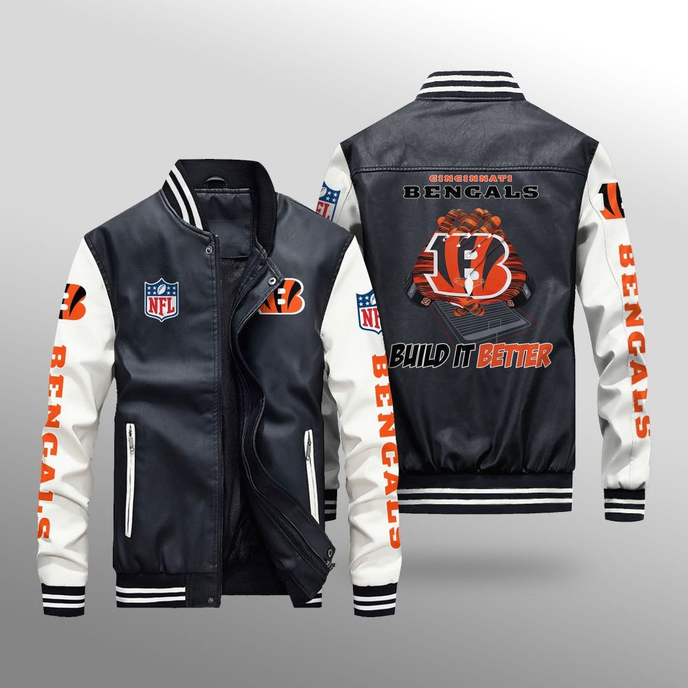 Cincinnati Bengals Leather Bomber Jacket BG51 - Sportique-shop.com