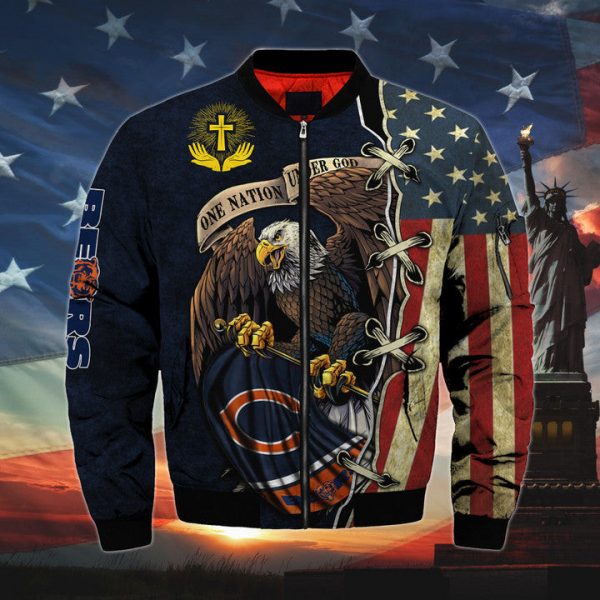 Men’s One Nation Under God Chicago Bears Bomber Jackets