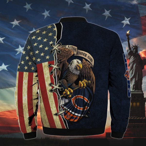 Men’s One Nation Under God Chicago Bears Bomber Jackets - Image 2