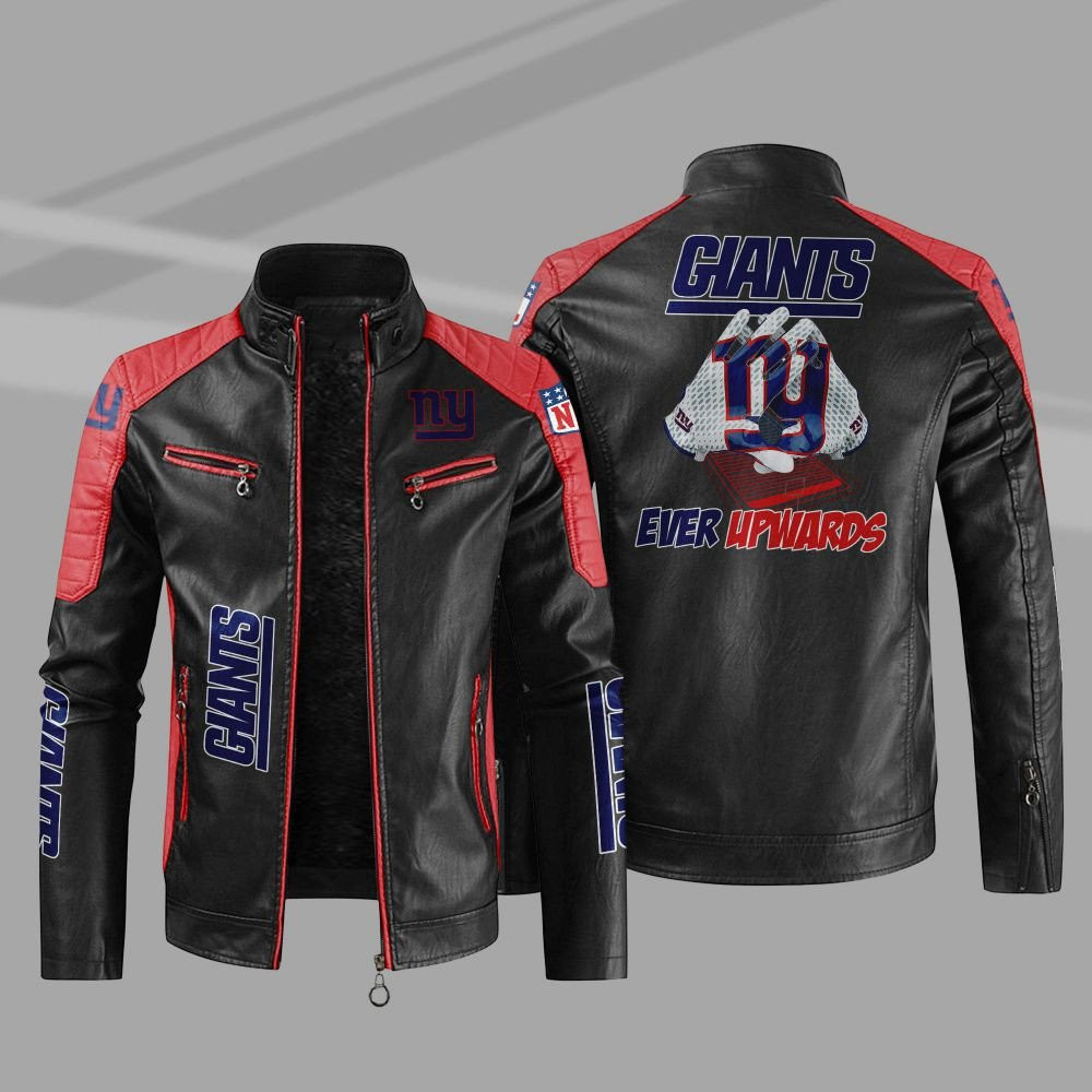 New York Giants Stand Collar Leather Jacket BG16 - Sportique-shop.com