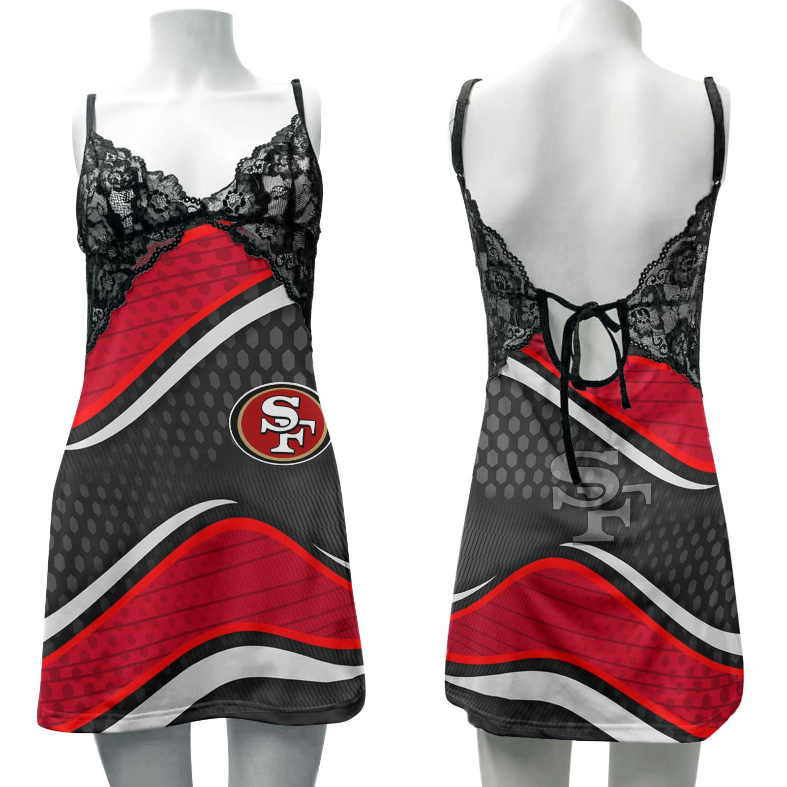 San Francisco 49ers Lace Back Strap Slip Dress 424 – Sportique-shop.com