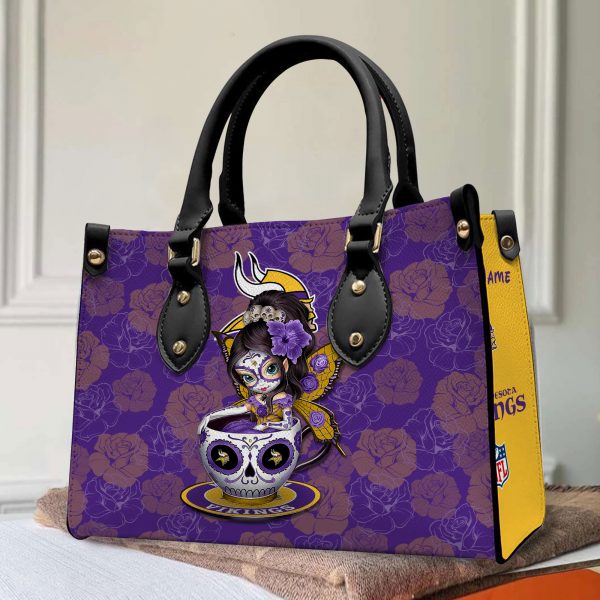 Minnesota Vikings Personalized Leather Hand Bag BB68 - Image 3