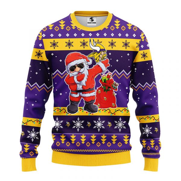 Minnesota Vikings Dabbing Santa Claus Ugly Christmas Sweater BGSWT173