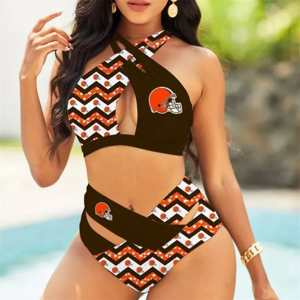 Cleveland Browns Women's 2PCS Bikini Swimsuit Criss Cross Cutout Bathing Suit S19 - Image 5