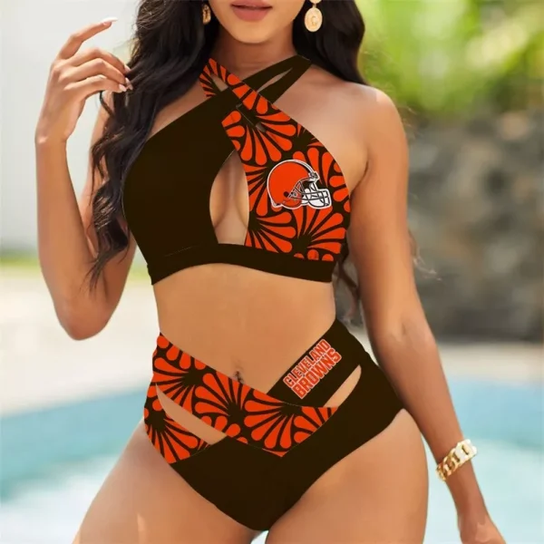 Cleveland Browns Women's 2PCS Bikini Swimsuit Criss Cross Cutout Bathing Suit S19 - Image 7