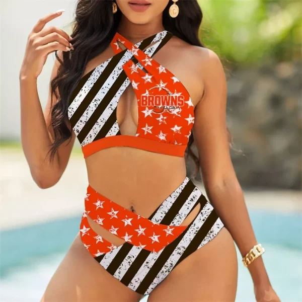 Cleveland Browns Women's 2PCS Bikini Swimsuit Criss Cross Cutout Bathing Suit S19 - Image 8