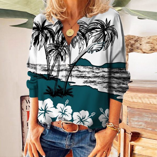 Philadelphia Eagles Women's Casual V Neck Shirts Long Sleeve Blouse Button Tops S9VLS093