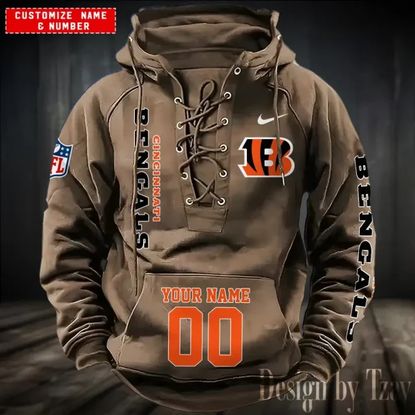 SPTS9HLUH039-Cincinnati Bengals Men's Hooded Lace-up Hoodie - Image 2