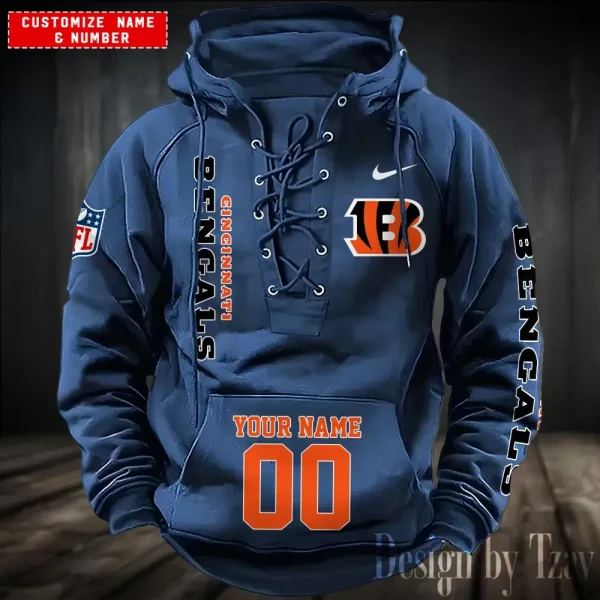 SPTS9HLUH039-Cincinnati Bengals Men's Hooded Lace-up Hoodie - Image 3