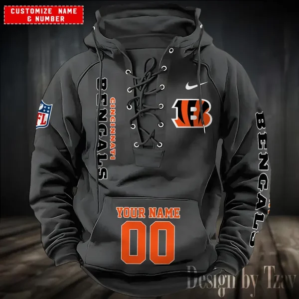 SPTS9HLUH039-Cincinnati Bengals Men's Hooded Lace-up Hoodie - Image 4