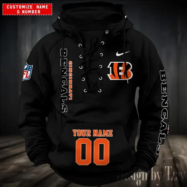 SPTS9HLUH039-Cincinnati Bengals Men's Hooded Lace-up Hoodie - Image 5