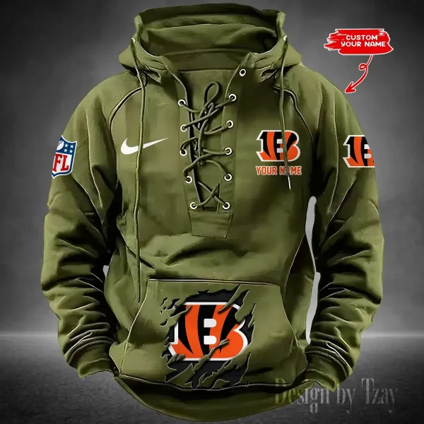 SPTS9HLUH007-Cincinnati Bengals Men's Hooded Lace-up Hoodie - Image 3