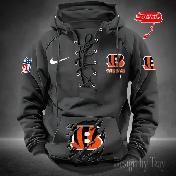 SPTS9HLUH007-Cincinnati Bengals Men's Hooded Lace-up Hoodie - Image 4