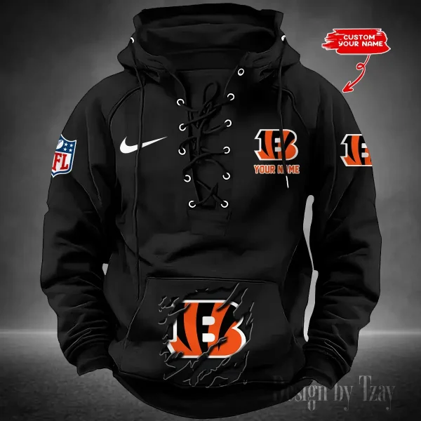 SPTS9HLUH007-Cincinnati Bengals Men's Hooded Lace-up Hoodie - Image 5