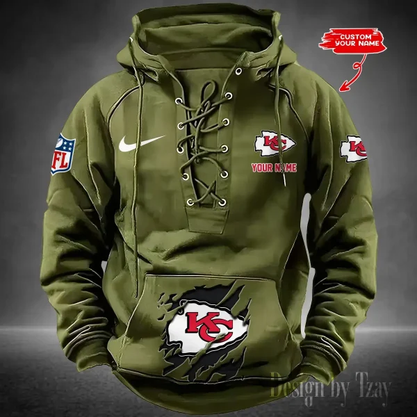 SPTS9HLUH016-Kansas City Chiefs Men's Hooded Lace-up Hoodie - Image 2