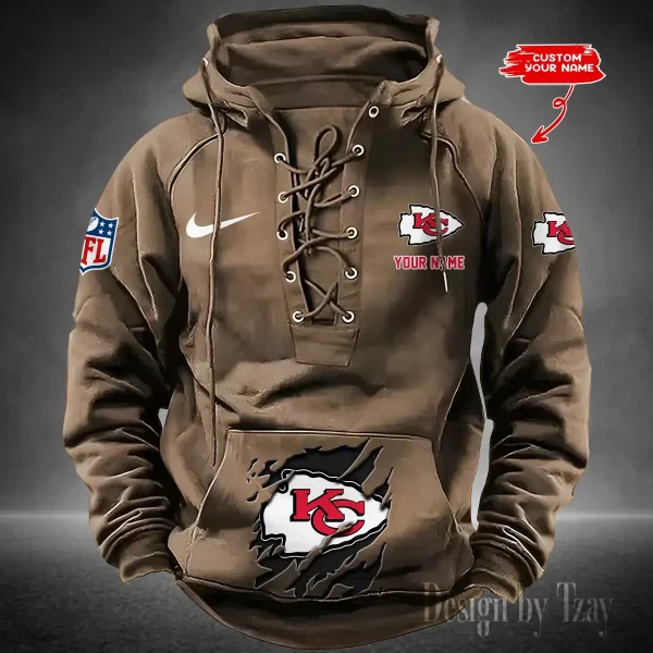 SPTS9HLUH016-Kansas City Chiefs Men's Hooded Lace-up Hoodie - Image 3