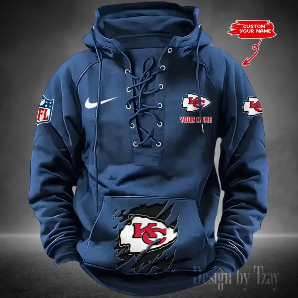 SPTS9HLUH016-Kansas City Chiefs Men's Hooded Lace-up Hoodie - Image 4