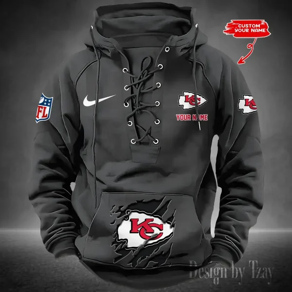 SPTS9HLUH016-Kansas City Chiefs Men's Hooded Lace-up Hoodie - Image 5