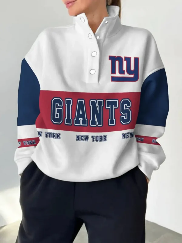 New York Giants New Design Casual Snap Mockneck Pullover Sweatshirt SPTCSMPS011