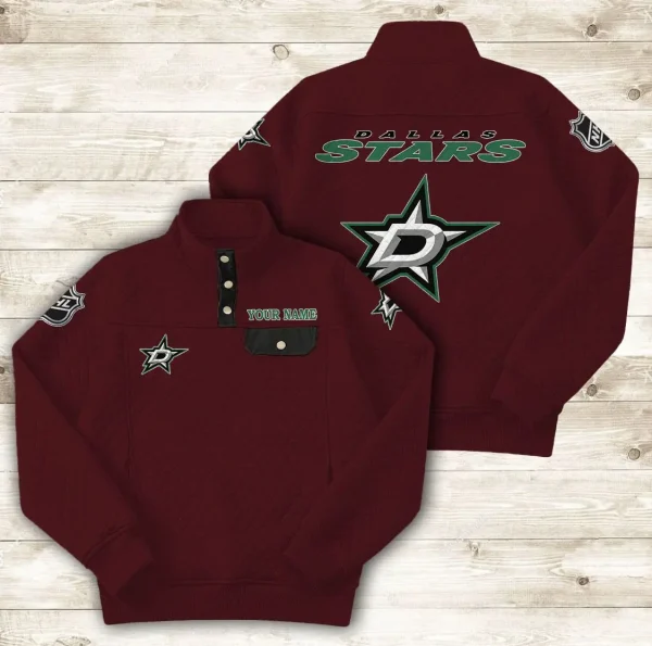 Dallas Stars PURDL049 Button Stand-up Collar Sweatshirt - Image 4