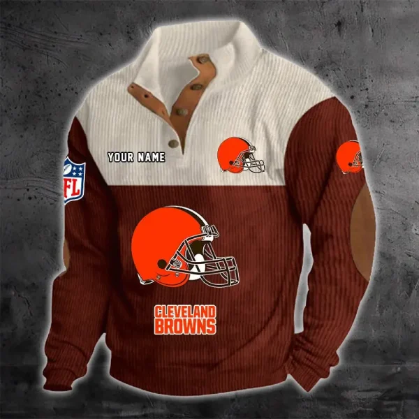 Cleveland Browns S9DBSCH1208 Color Block Stand Collar Sweatshirt - Image 3