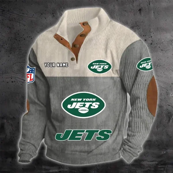 New York Jets S9DBSCH1225 Color Block Stand Collar Sweatshirt