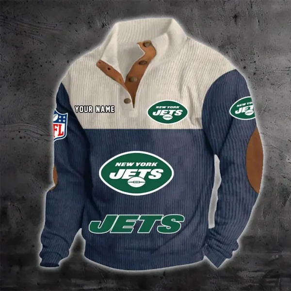 New York Jets S9DBSCH1225 Color Block Stand Collar Sweatshirt - Image 5