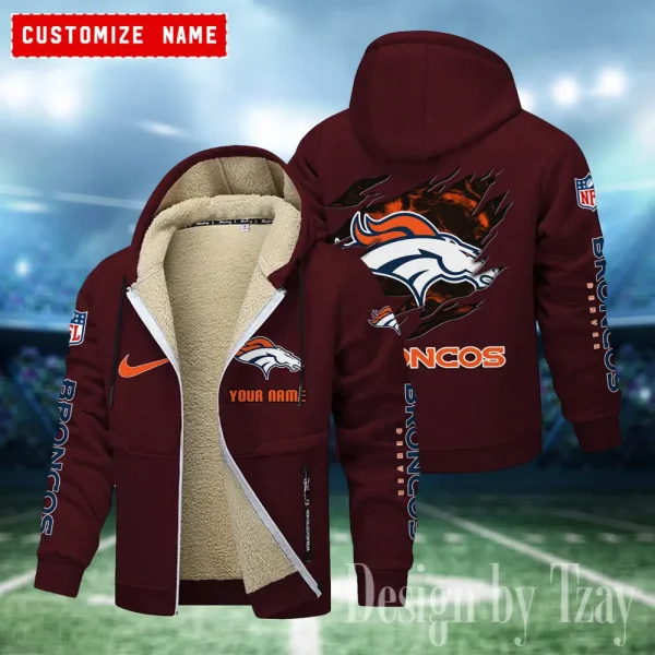 Denver Broncos Hoodies Zip Velvet Coat ANZTZH075 - Image 2