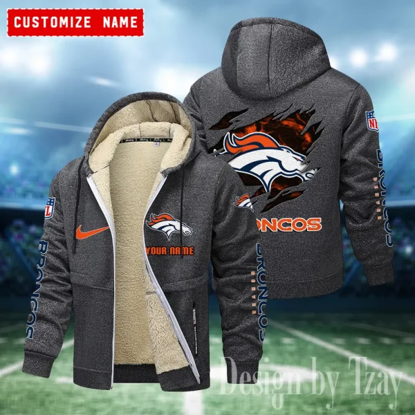 Denver Broncos Hoodies Zip Velvet Coat ANZTZH075 - Image 3