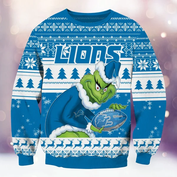 Detroit Lions Christmas Grinch Knitted Sweater BGSWT1283 - Image 3