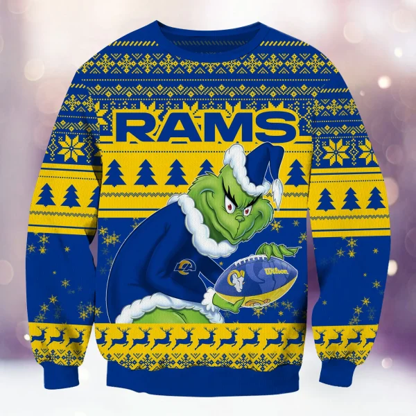 Los Angeles Rams Christmas Grinch Knitted Sweater BGSWT1291 - Image 3