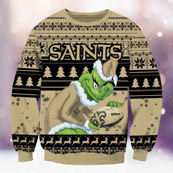 New Orleans Saints Christmas Grinch Knitted Sweater BGSWT1295 - Image 3