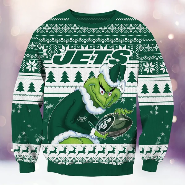 New York Jets Christmas Grinch Knitted Sweater BGSWT1297 - Image 3