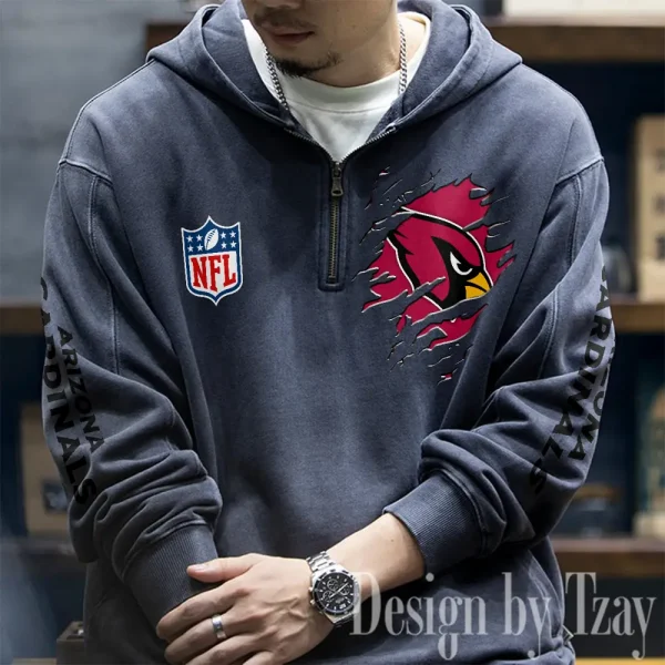 Arizona Cardinals Half Zipper Sweatshirt Hooded SPTHZSH033 - Image 3