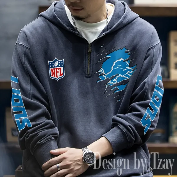 Detroit Lions Half Zipper Sweatshirt Hooded SPTHZSH043