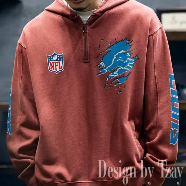 Detroit Lions Half Zipper Sweatshirt Hooded SPTHZSH043 - Image 3