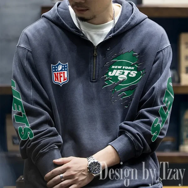 New York Jets Half Zipper Sweatshirt Hooded SPTHZSH057