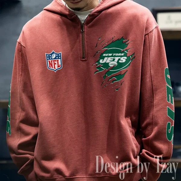 New York Jets Half Zipper Sweatshirt Hooded SPTHZSH057 - Image 3