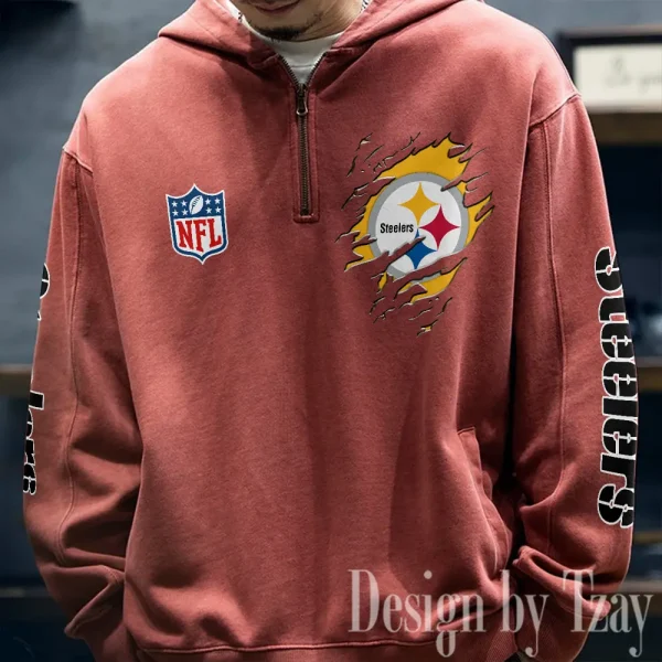 Pittsburgh Steelers Half Zipper Sweatshirt Hooded SPTHZSH059 - Image 3