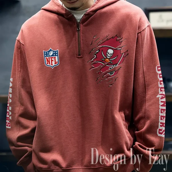 Tampa Bay Buccaneers Half Zipper Sweatshirt Hooded SPTHZSH062 - Image 3