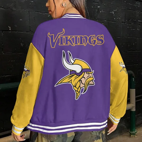 Minnesota Vikings Button Baseball Jacket SPTBBJACKET341 - Image 2