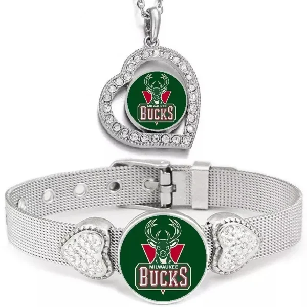 Valentine 2Pc Milwaukee Bucks Gift Women Sterling Silver Necklace Bracelet Set SPT2PCSNBS021