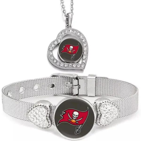 Valentine 2Pc Tampa Bay Buccaneers Gift Women Sterling Silver Necklace Bracelet Set SPT2PCSNBS025