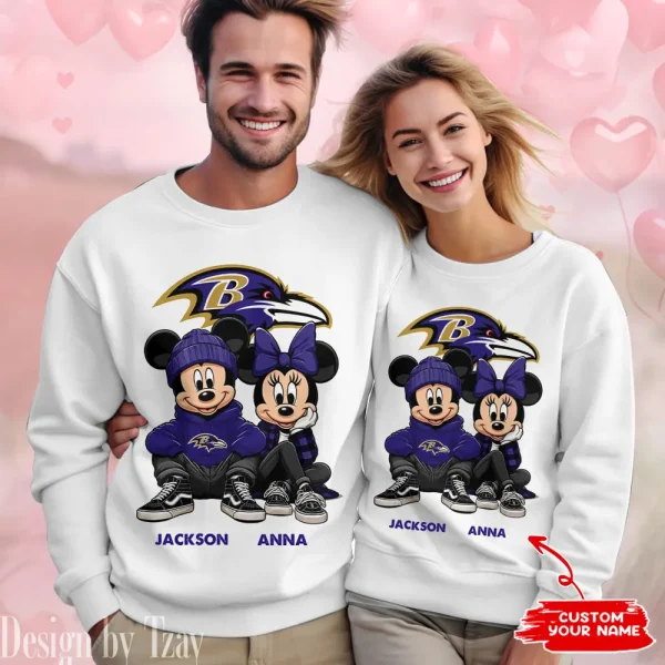 NFL Baltimore Ravens Couple Sweater Custom Any Name Gifts For Fan BGRSW418