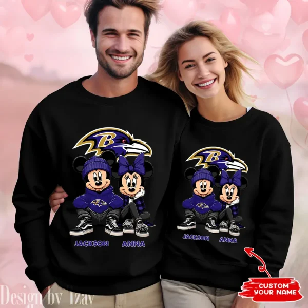 NFL Baltimore Ravens Couple Sweater Custom Any Name Gifts For Fan BGRSW418 - Image 2