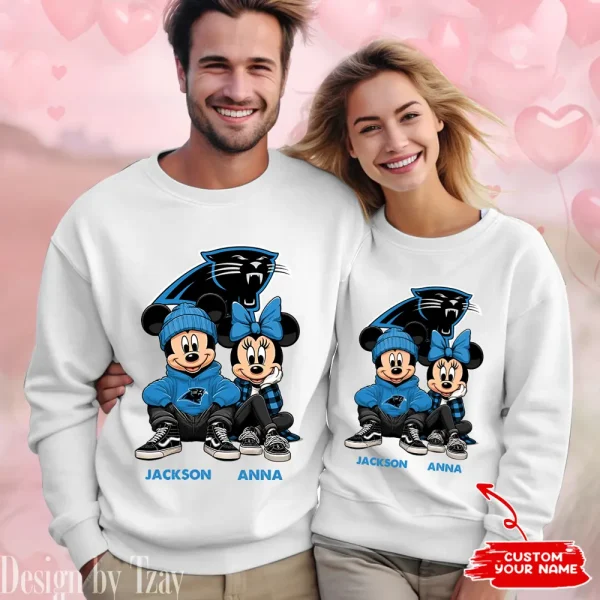 NFL Carolina Panthers Couple Sweater Custom Any Name Gifts For Fan BGRSW420 - Image 2