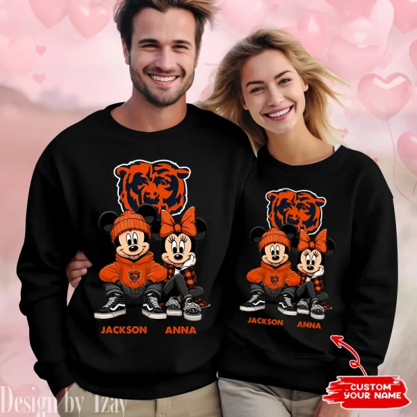 NFL Chicago Bears Couple Sweater Custom Any Name Gifts For Fan BGRSW421 - Image 2