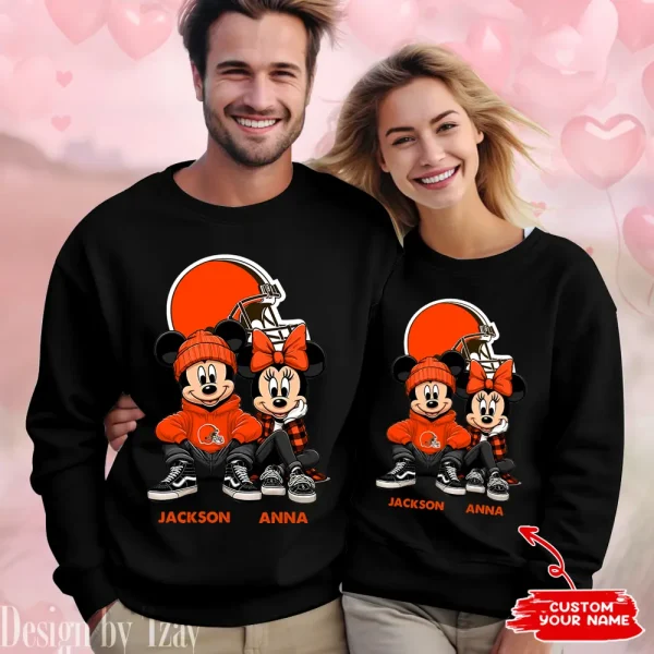 NFL Cleveland Browns Couple Sweater Custom Any Name Gifts For Fan BGRSW423