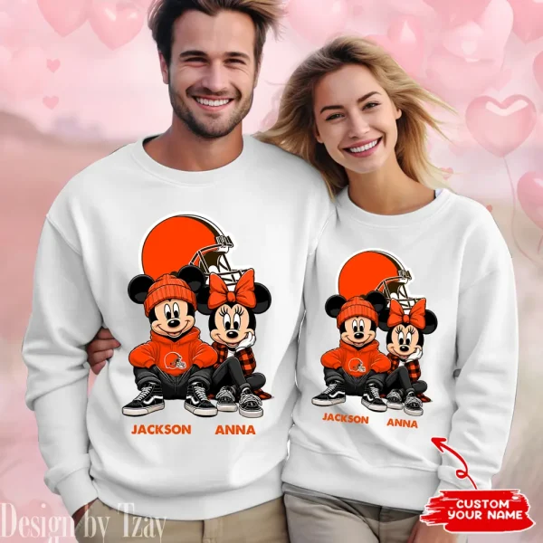 NFL Cleveland Browns Couple Sweater Custom Any Name Gifts For Fan BGRSW423 - Image 2