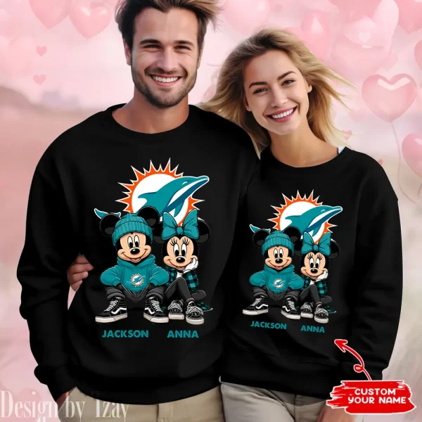 NFL Miami Dolphins Couple Sweater Custom Any Name Gifts For Fan BGRSW435